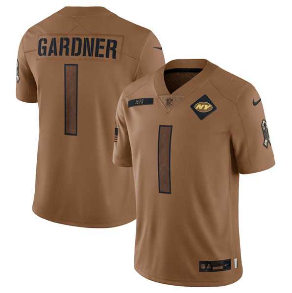 Men%27s New York Jets #1 Sauce Gardner 2023 Brown Salute To Service Limited Football Stitched Jersey Dyin->new york jets->NFL Jersey